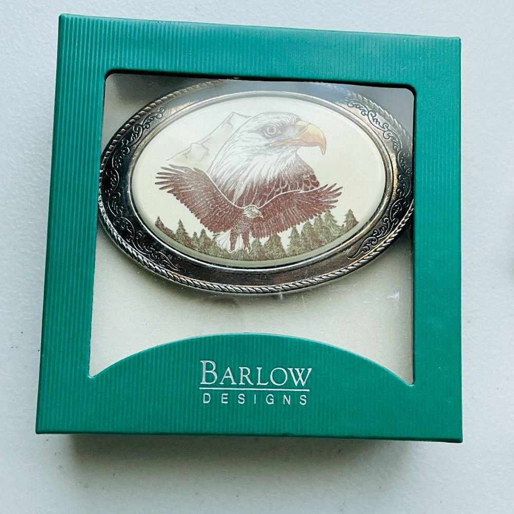 Vintage Barlow Design Eagle Oval Belt Buckle NEW Made in USA